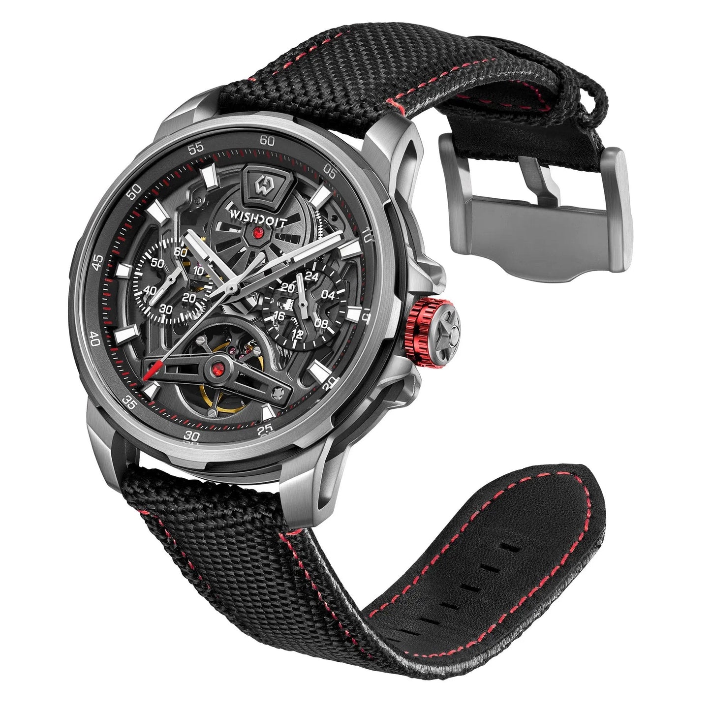 The Aristos Automatic - Silver Watch (Black Khaki Stripe Canvas Strap)