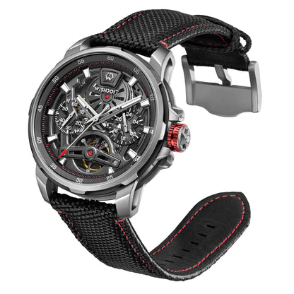 The Aristos Automatic - Silver Watch (Black Khaki Stripe Canvas Strap)
