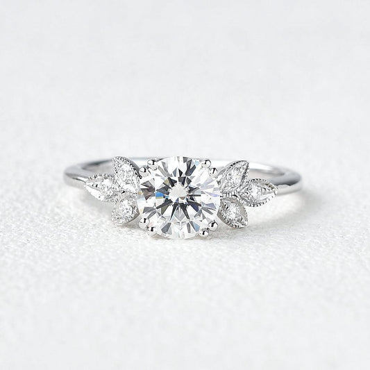 1 CT Round Cluster Lab Grown Diamond Engagement Ring