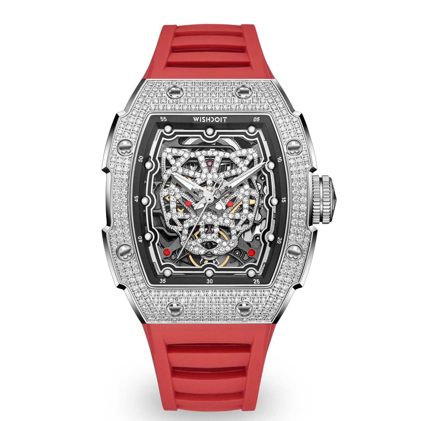 Snow Leopard-Silvery Watch (Red Strap)