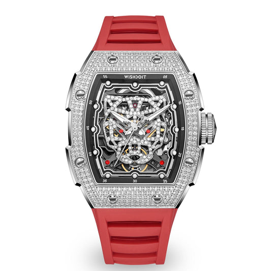 Snow Leopard-Silvery Watch (Red Strap)